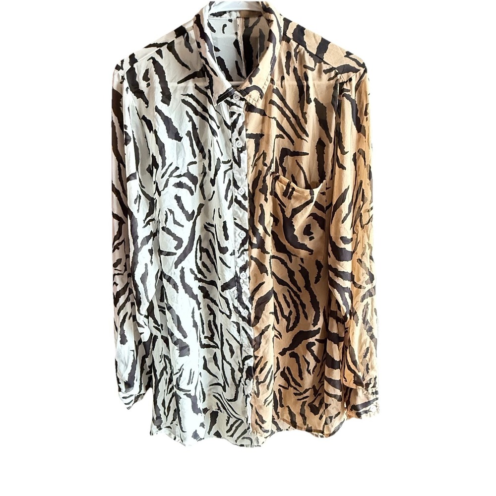 Women's Sheer Animal Print Button Up Long Sleeve Blouse 1X By Fashion Nova